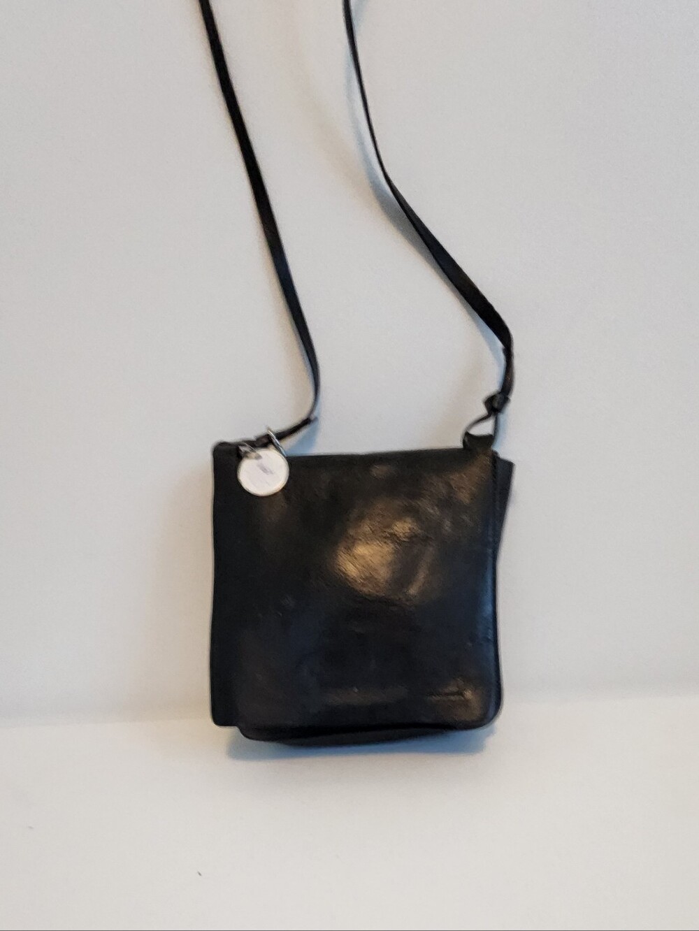 Francesco Biasia Black Leather Crossbody with Logo Charm